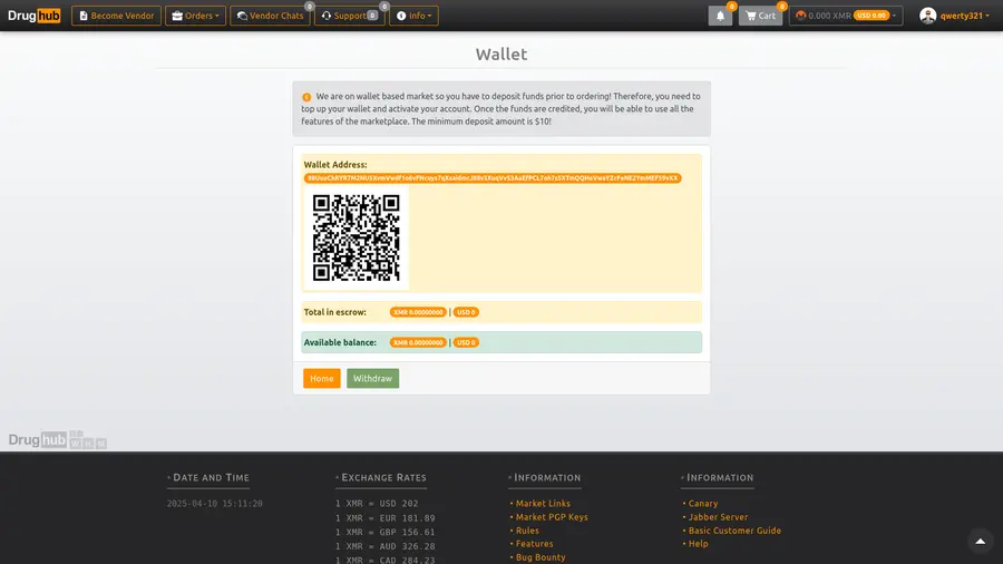 DrugHub order process flow from invoice to escrow release